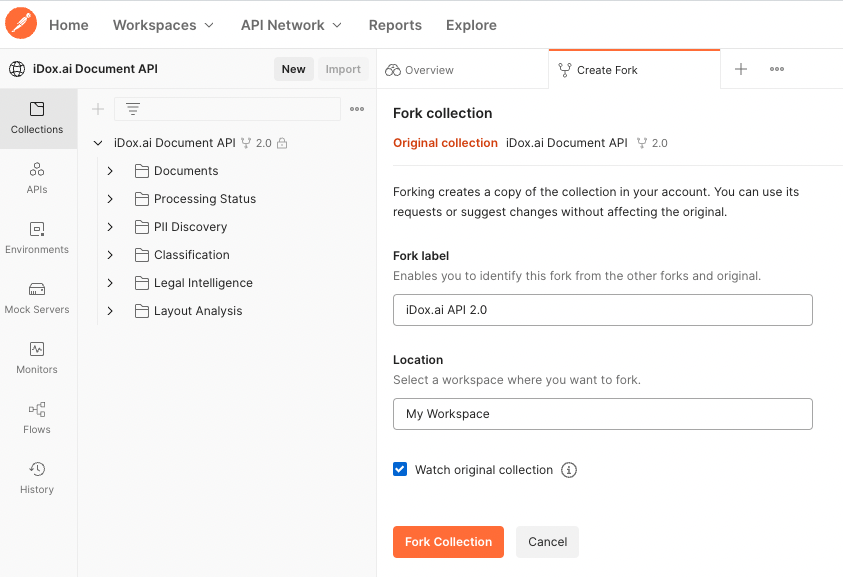 Type in a Fork Label and Selection the Destination Workspace