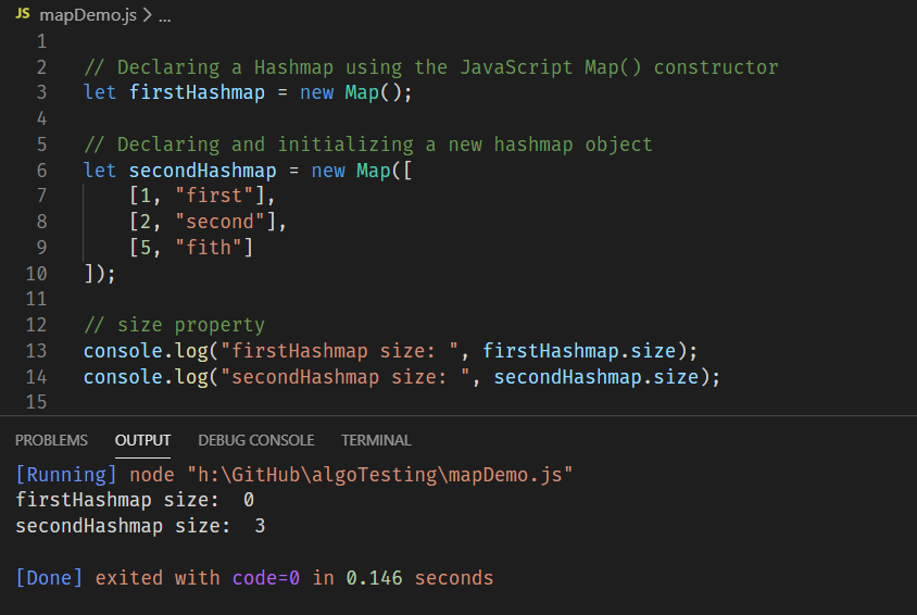 .size() returns the number of elements in the hashmap