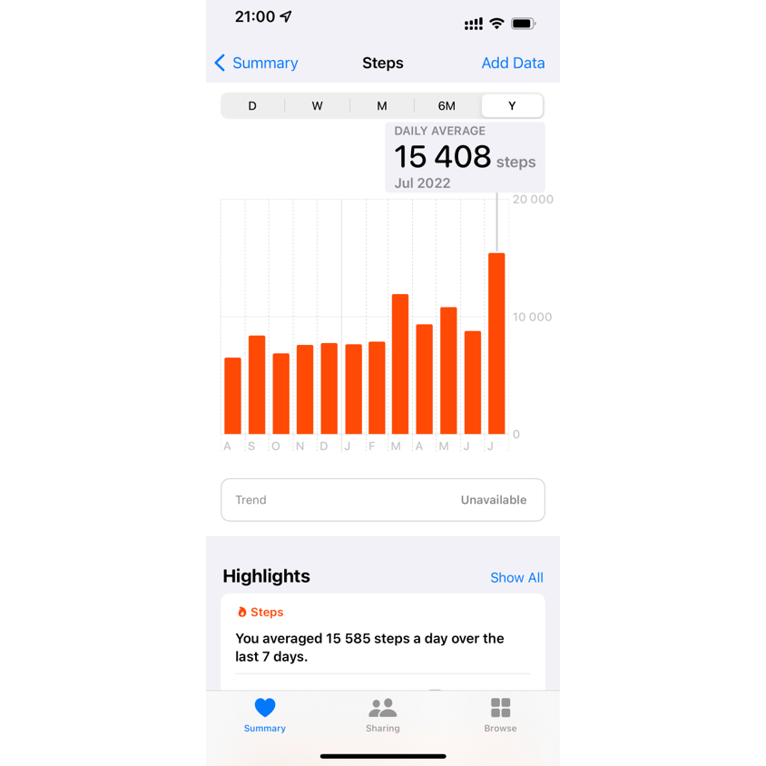 Apple Health app statistics example