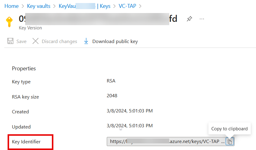 Image showing KeyIdentifier in Key Vault