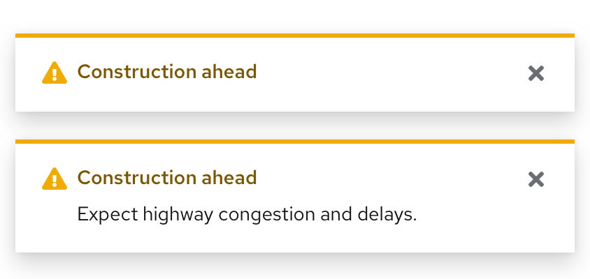 Examples of Construction ahead signs reworked into toast alerts.