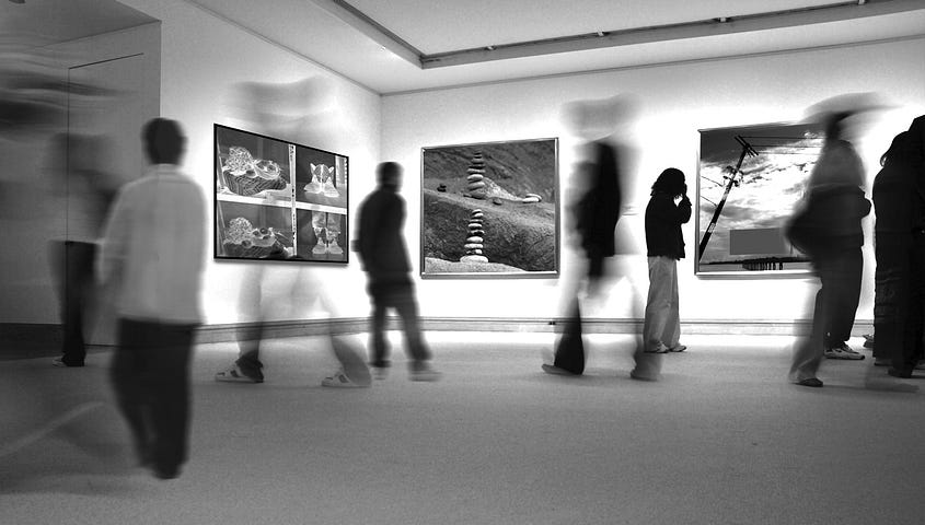 Patrons at an art gallery