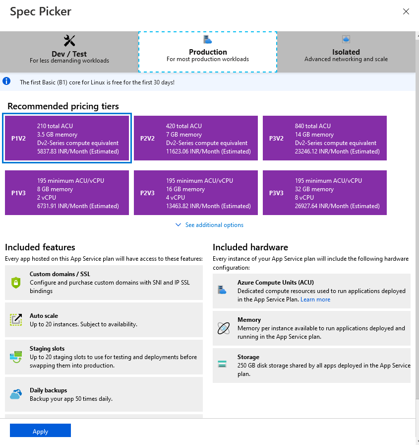 Premium Tier SKU for the Azure App Services — Create an Azure App Service with GitHub Continuous Deployment Integration | Orionlab | Orionlab.io