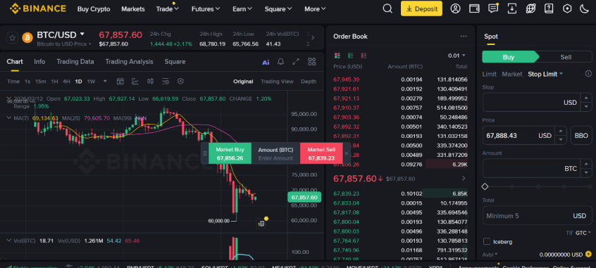 Binance Spot Trading Page