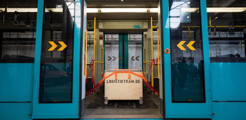 The merchandise within the logistic tram in Frankfurt