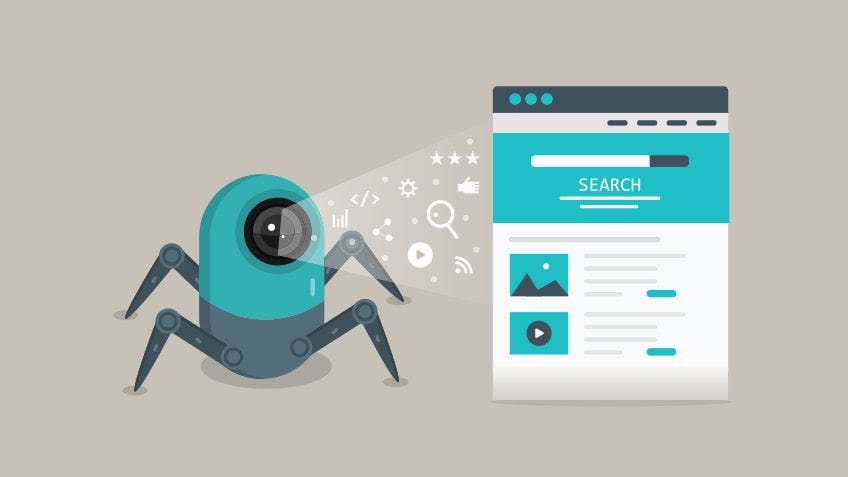 Bot representado en forma de araña que proyecta la imágen de una página web.