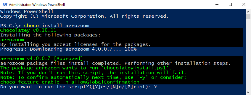 Chocolatey — choco install aerozoom