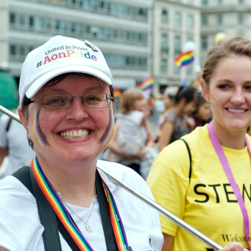 A photo of Theresa at a Pride in London parade.