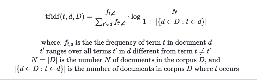 Definition of term frequency inverse document frequency (TFIDF) metrics