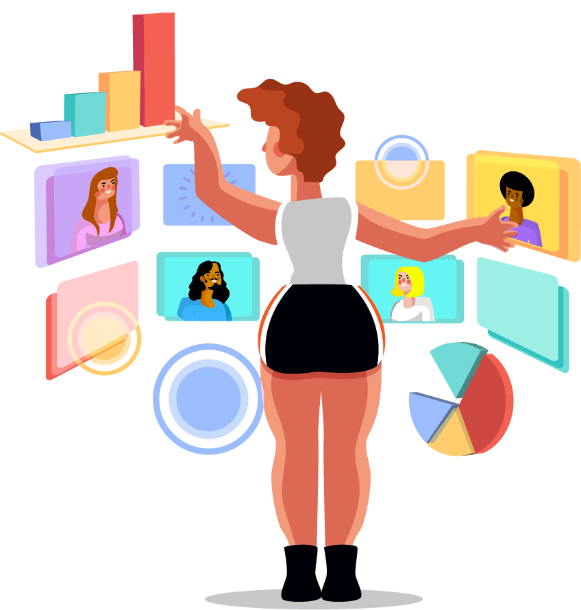 Illustration of an woman searching through different screens