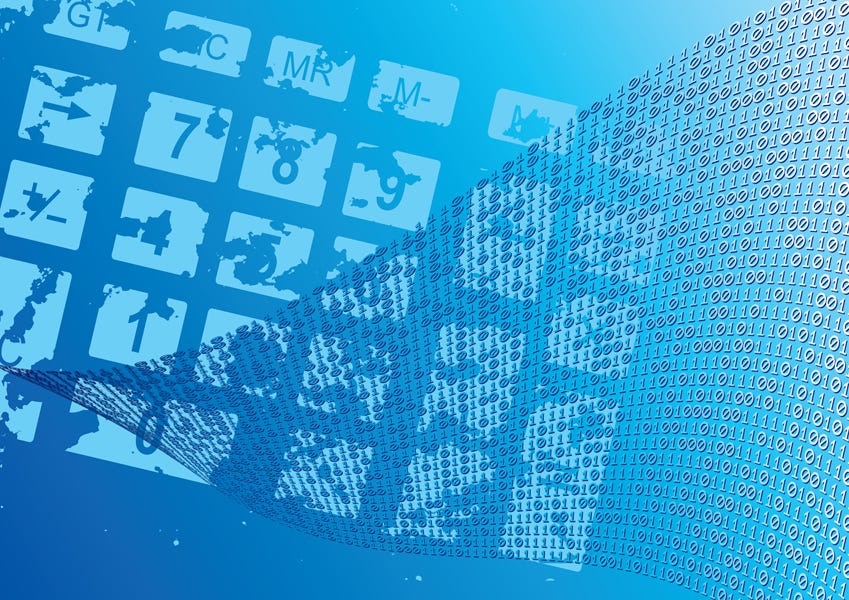Blue background with images of a keypad, streams of binary flowing in the foreground