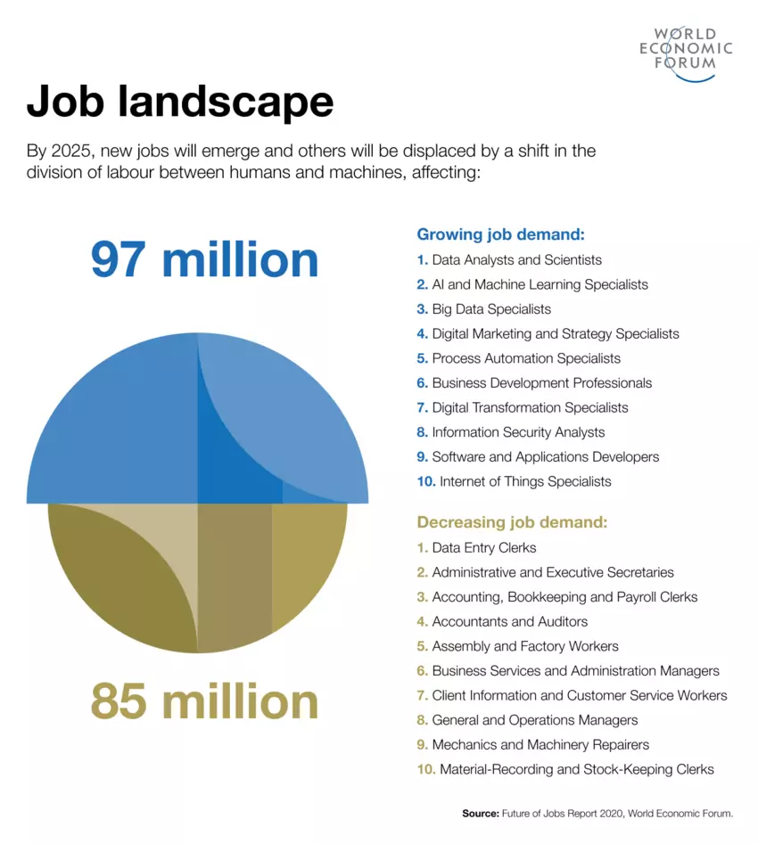 An infographic by the WEF showing the job landscape for 2025
