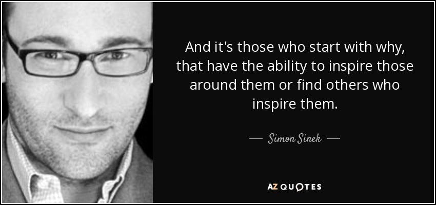 Quote of Simon Sinek: and it’s those who start with why that have the ability to inspire those around them or find others who