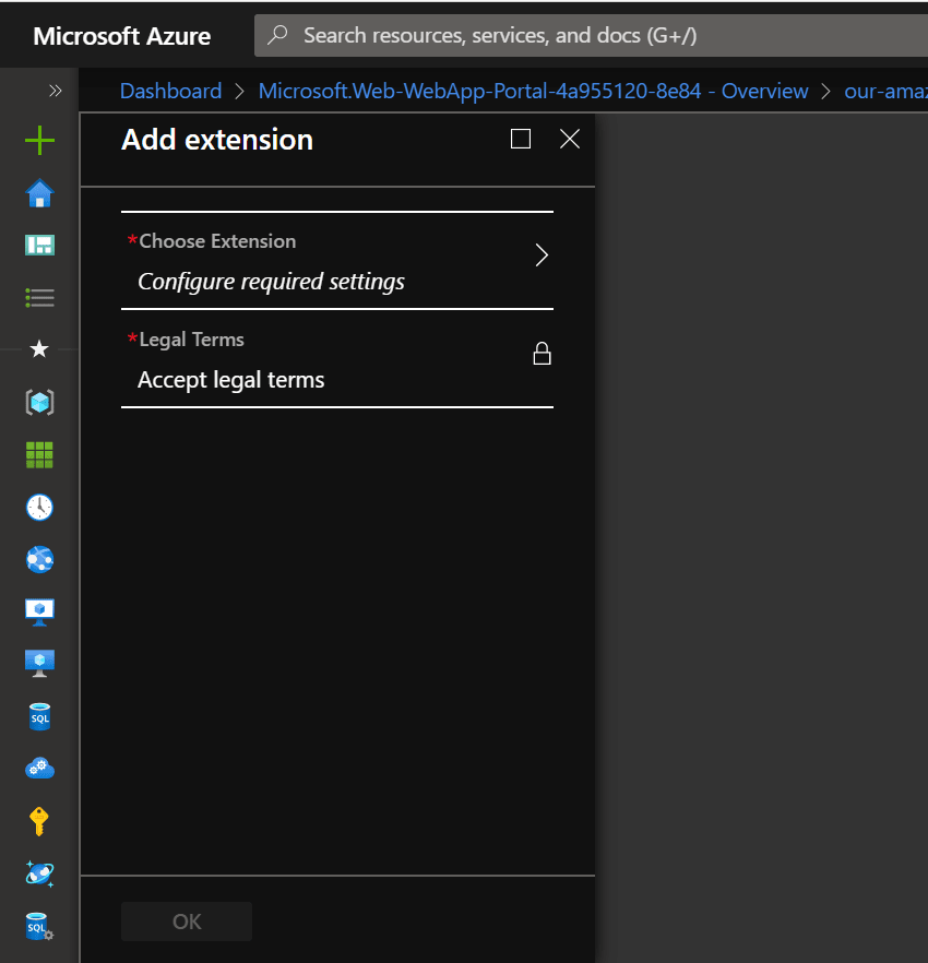 Image showing required fields for configuring an extension