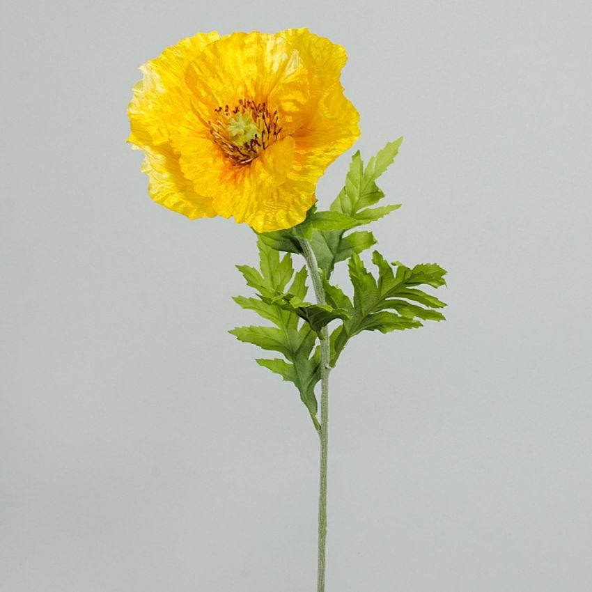 7" Poppy Flower Stem: Yellow - yellow poppy flower pictures