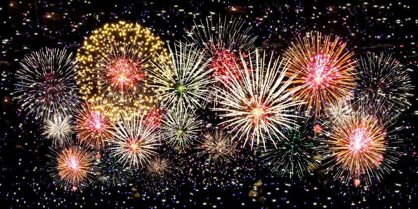 A bright display of fireworks against a night sky.