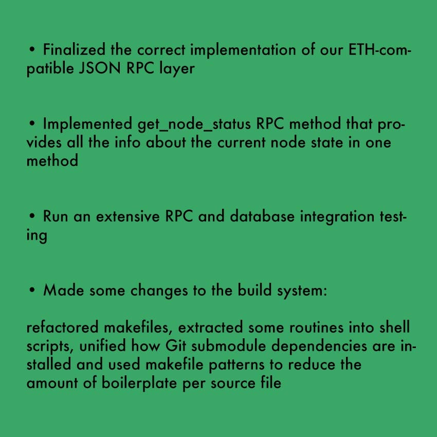 Taraxa code, JSON RPC, get_node_status, database integration, build system