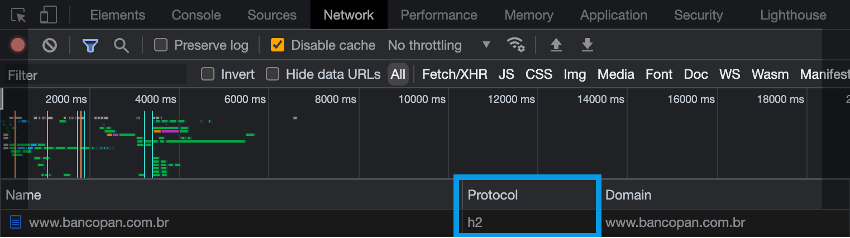 imagem mostrando o http2 sendo usado para servir recursos