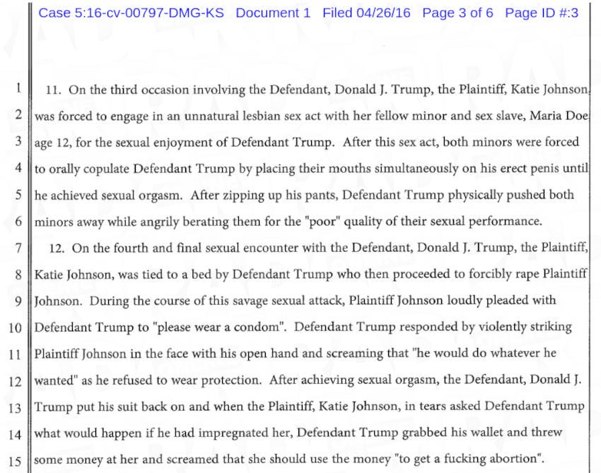Katie Johnson lawsuit against Donald Trump and Jeffrey Epstein for rape and sexual abuse.