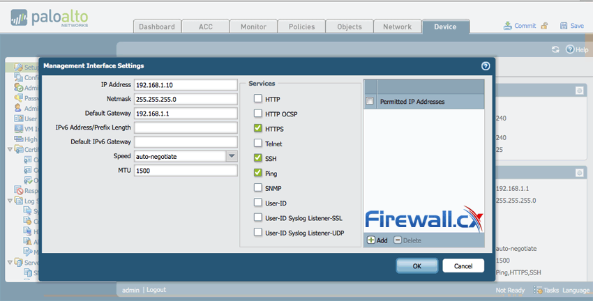 Picture of Palo Alto Firewall’s management interface