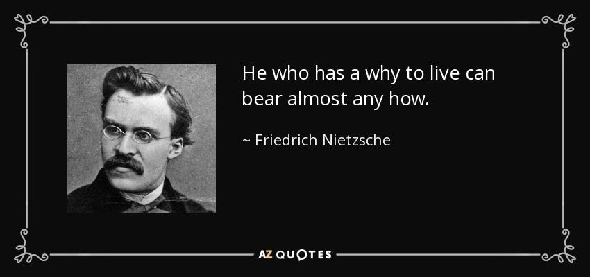 He who has a why can bear almost any how picture quote by Friedrich Nietzsche