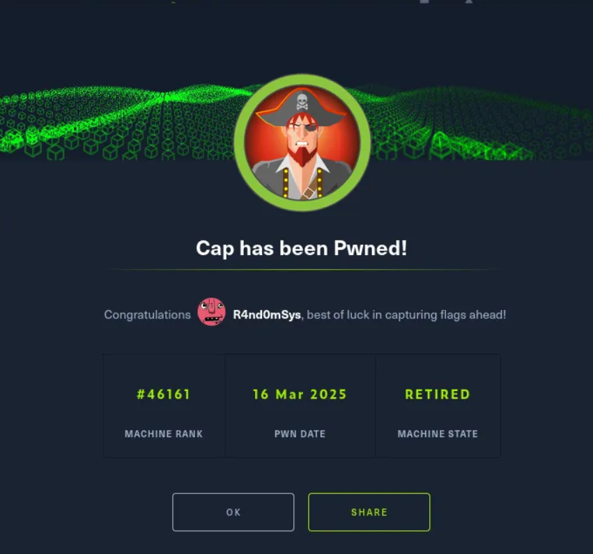 CAP WALKTHROUGH: HACKTHEBOX