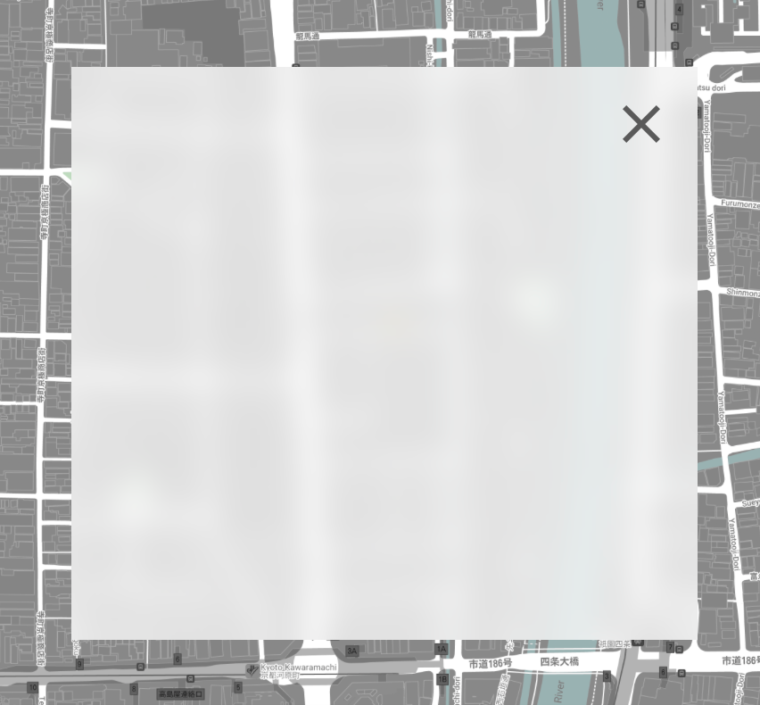 A frosted glass-looking rectangle over a street map