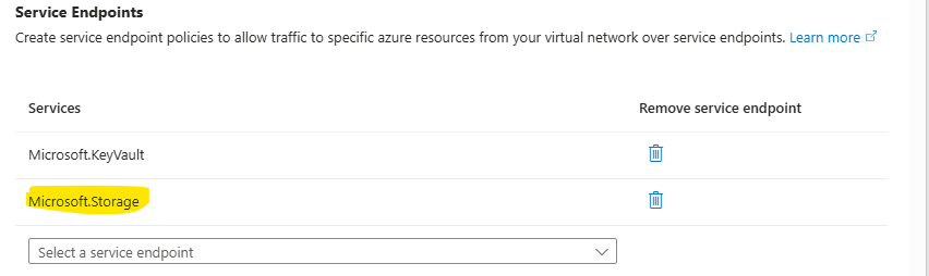 Adding Microsoft.Storage service endpoint to the VDG subnet