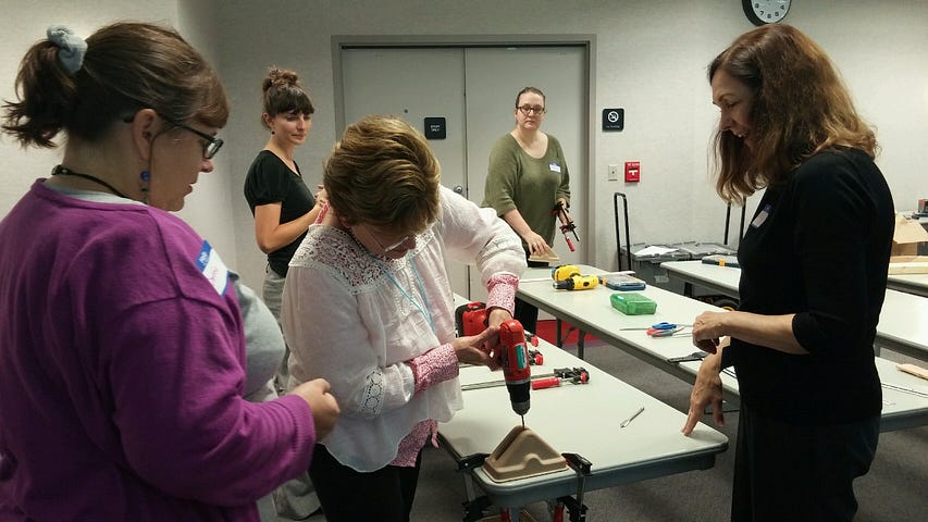 Librarians from the Cuyahoga County Library system worked with PAA to learn how to use tools to fabricate Rube Goldberg machines.