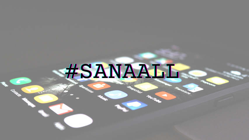 An image of the phone with social media apps installed with #SANAALL on top of it