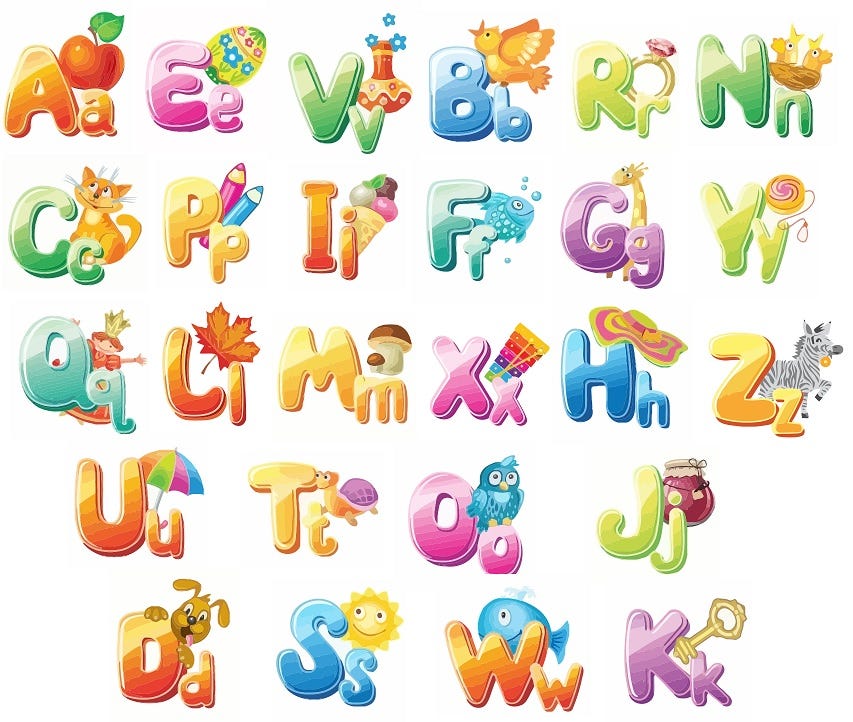 Funny illustrated alphabet svg bundle image clip art drawing
