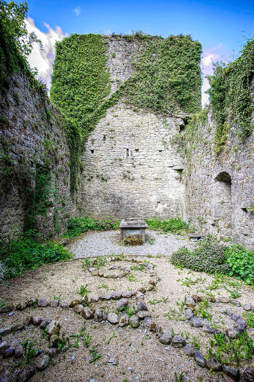 the remains of a stone church courtyard.