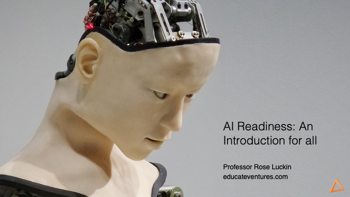 A robot head advertising the AI Readiness webinar series