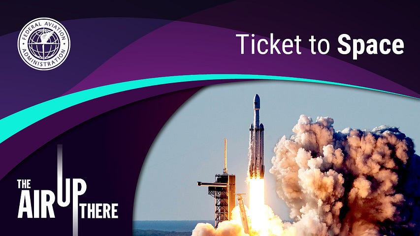 Ticket to Space podcast cover art displays a rocket launch.