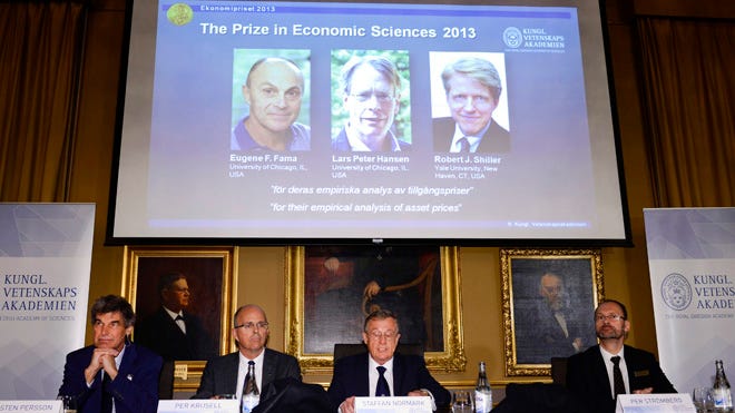 Moment de l'entrega del triple Premi Nobel, el passat 14 d'octubre de 2013. Font: Fox News. 