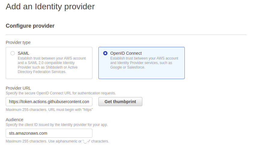 Create an identity provider in AWS