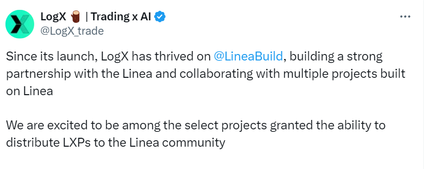 Since its launch, LogX has thrived on @LineaBuild, building a strong partnership with the Linea and collaborating with multiple projects built on Linea We are excited to be among the select projects granted the ability to distribute LXPs to the Linea community