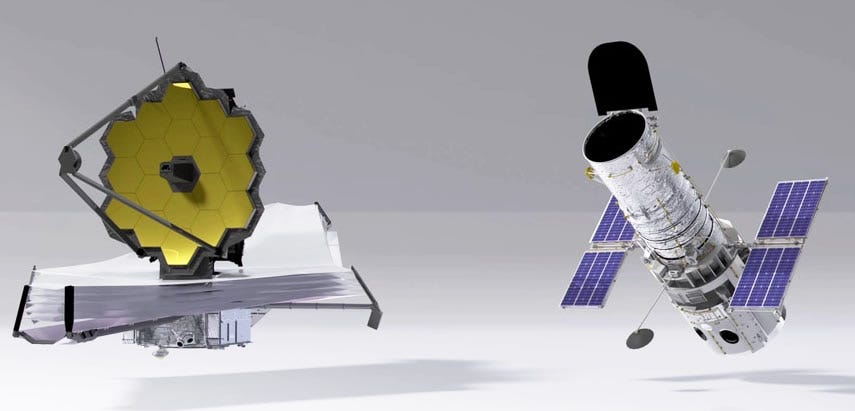 A comparison between JWST (Left) and Hubble (Right)