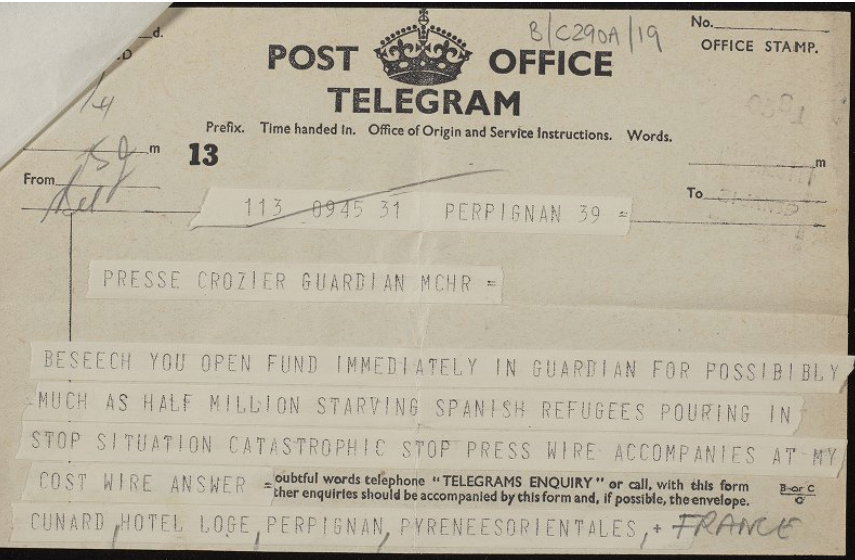 Printed telegram on paper.