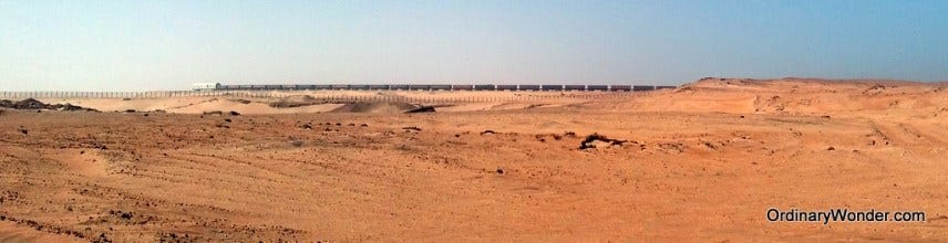 One of the world's longest trains turning around in the distance