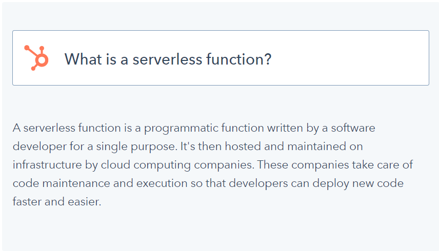 Description of a serverless function. From HubSpot.
