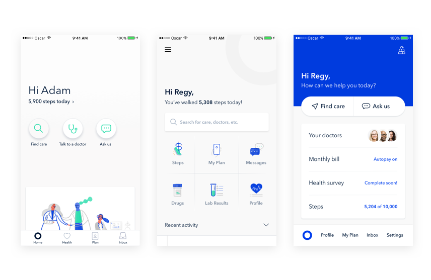 Concepts for Oscar Health’s telemedicine app