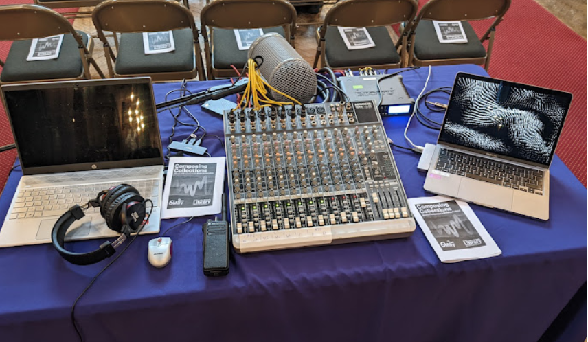 AV kit, head phones — room set up prior to performance