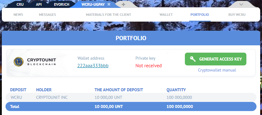 Portfolio section in the UGPay Group account