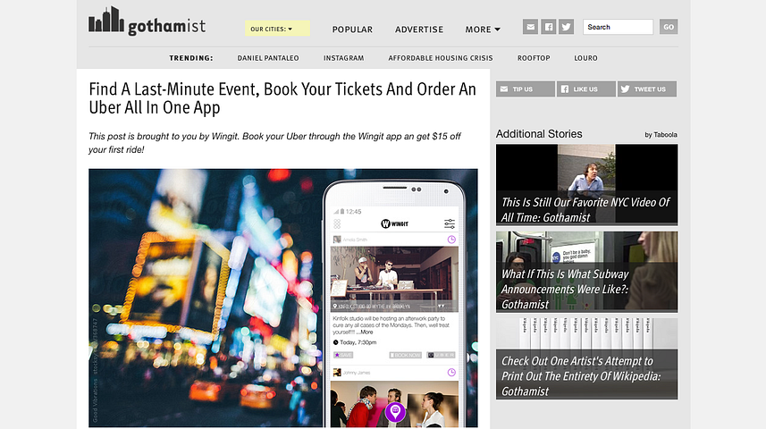 Wingit dans le Gothamist