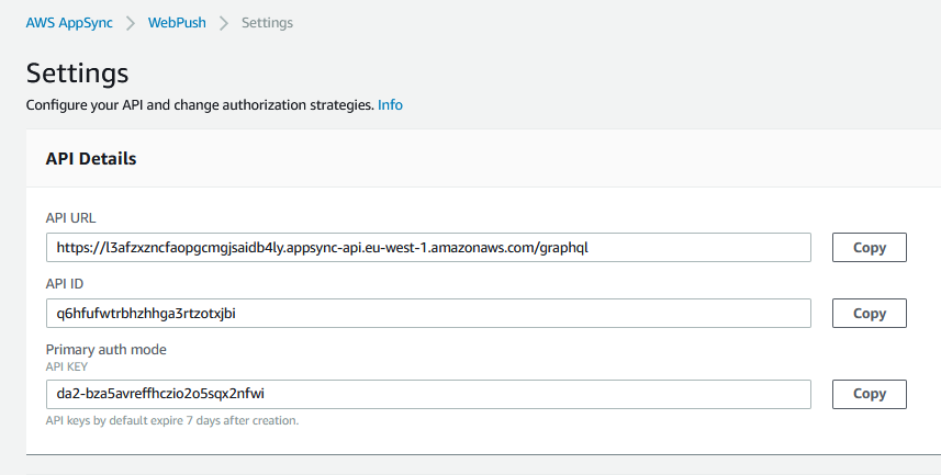 AWS AppSnc setttings