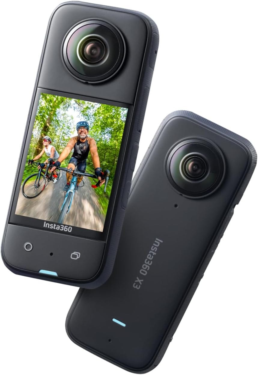 Insta360 X3 — Waterproof 360 Action Camera with 1/2" 48MP Sensors, 5.7K 360 Active HDR Video, 72MP 360 Photo, 4K Single-Lens, 60fps Me Mode, Stabilization, 2.29" Touchscreen, AI Editing, Live Stream