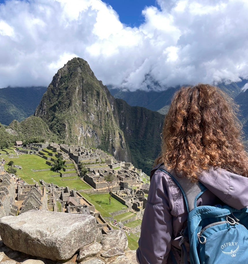 Photo of the author from behind, looking out over Machu Picchu.