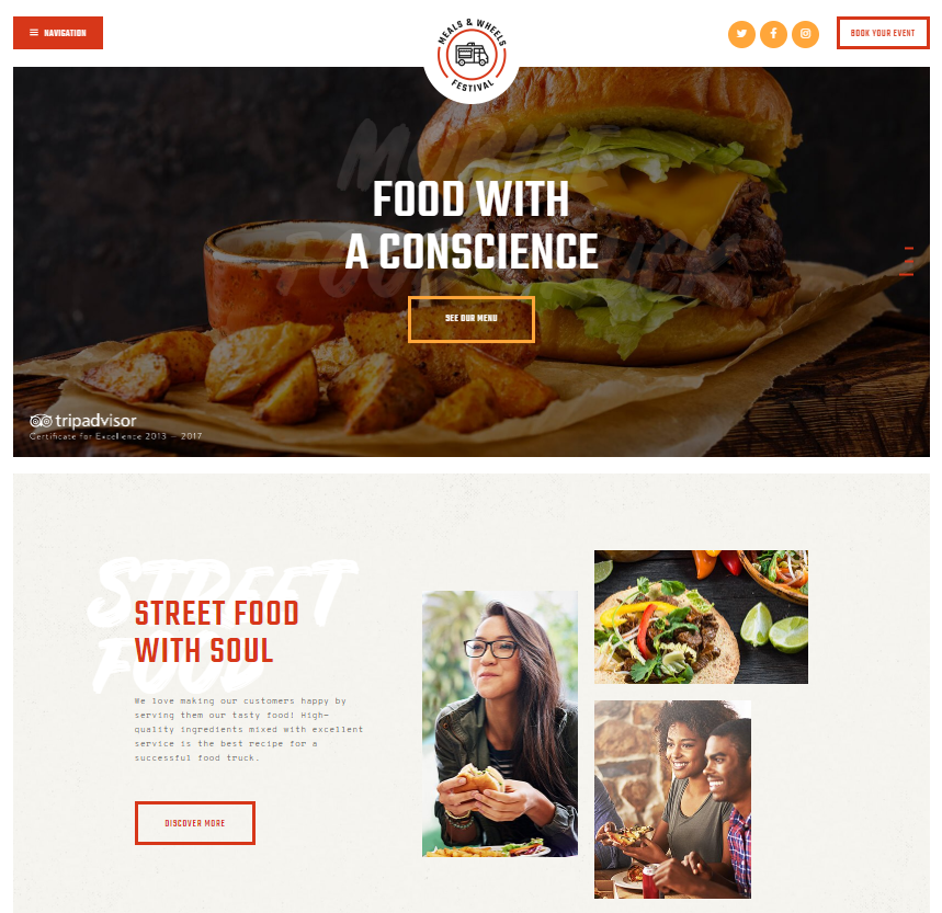 Meals and Wheels — restaurant web templates with portfolio pages