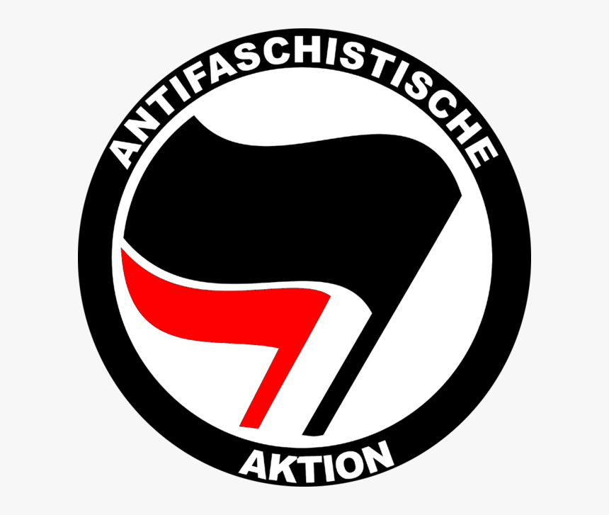 Símbolo da Ação Antifascista. Mostra duas bandeiras nas cores preta e vermelha balançando juntas para esquerda